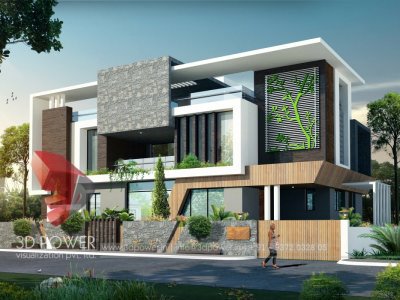 3d bungalow exterior day visualization with photo realistic view